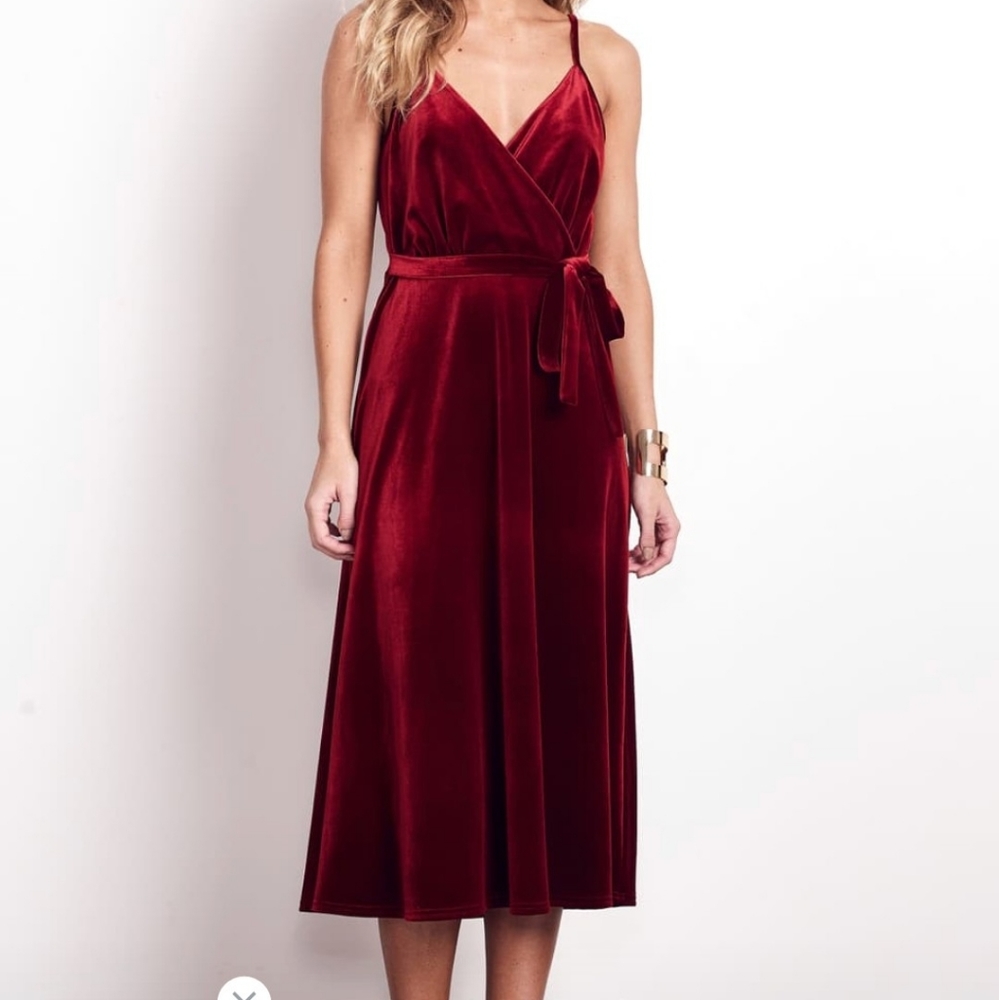 Red Velvet faux wrap dress